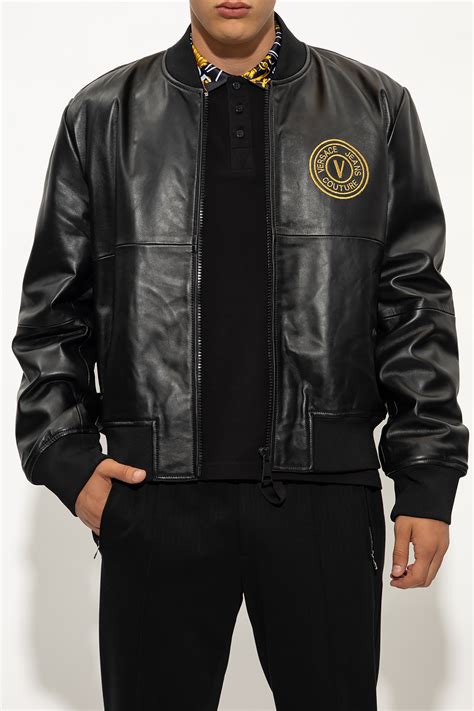 versace leather coat grey|versace bomber jacket leather.